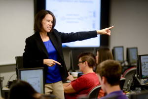 Teacher instructs college students