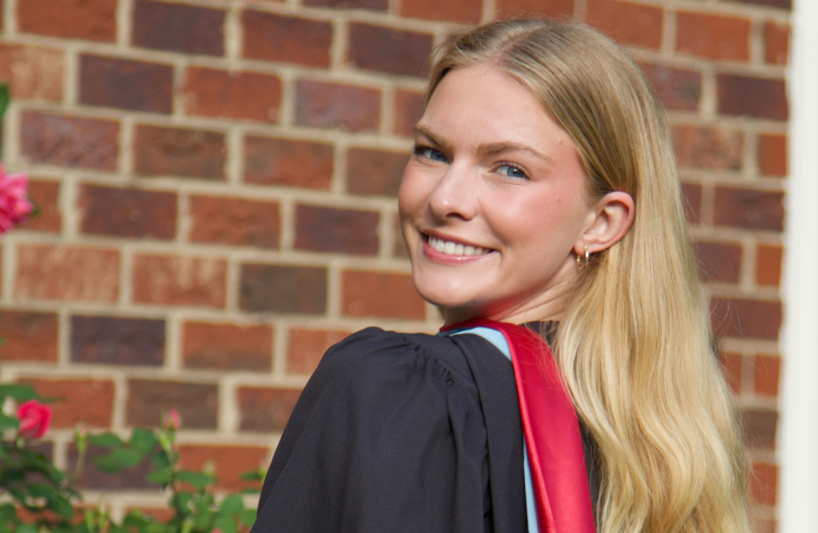 Jacqueline Verkuilen in graduation regalia.