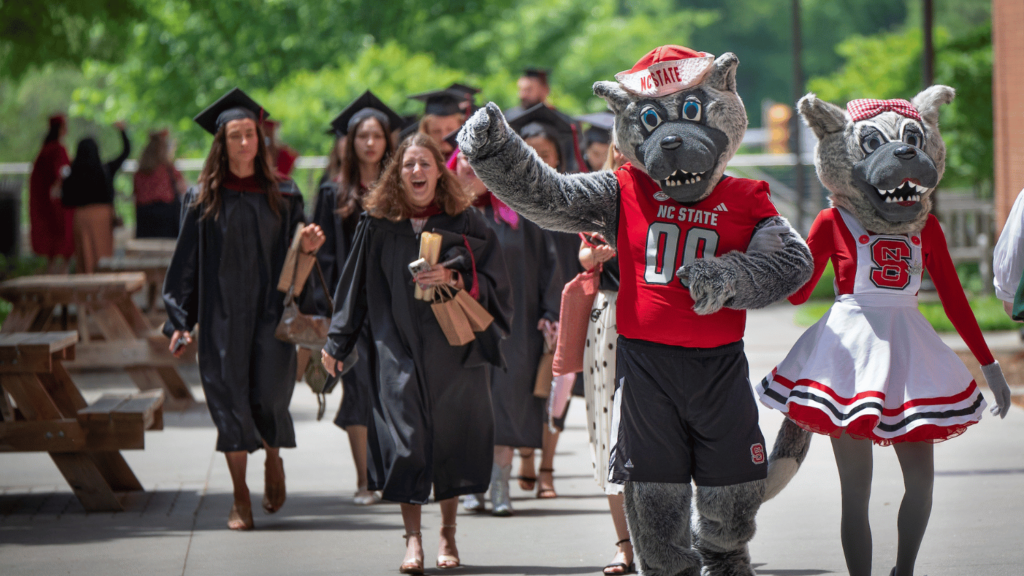 NC State '24 Grads with Mr. and Mrs. Wuf