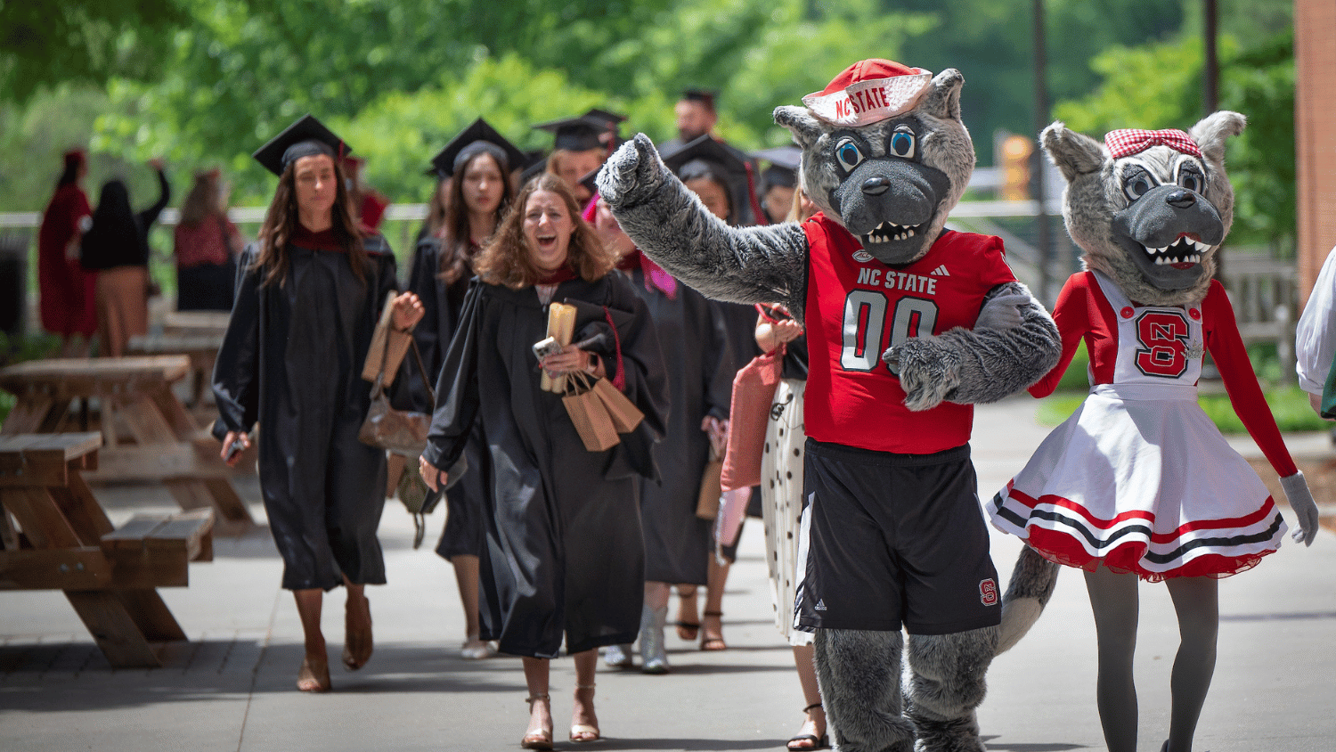 NC State '24 Grads with Mr. and Mrs. Wuf